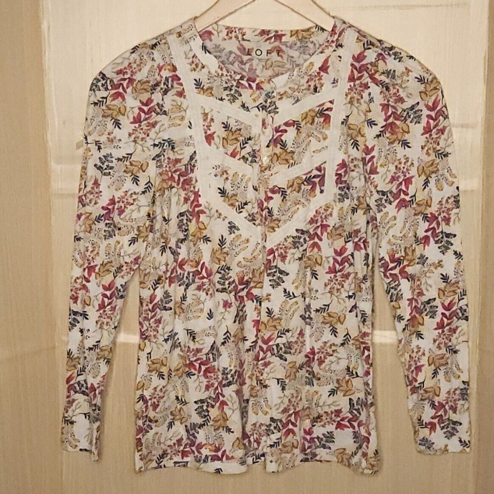 Loft Floral Knit Long Sleeve Top Small